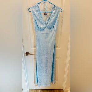 NWOT Light Blue satin & lace old Hollywood dress - L